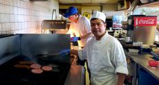 Hard working kitchen crew at Nick's Drive-In Restaurant Chicago