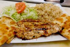 Charbroiled chicken breast on pita at Nikko's Grecian Grill in Mundelein