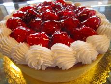 Strawberry cheesecake at Omega Restaurant & Pancake House in Downers Grove