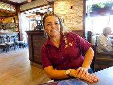 Friendly server at Omega Restaurant & Pancake House in Schaumburg