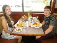 Friends enjoying lunch at Omega Restaurant & Pancake House in Schaumburg