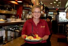 Friendly server at Omega Restaurant & Pancake House in Schaumburg