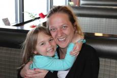 Mom & daughter enjoying lunch at Omega Restaurant & Pancake House in Schaumburg