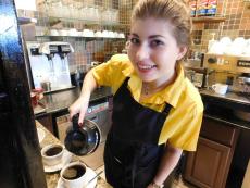 Friendly server at Papagalino Cafe & Pastry Shop in Niles