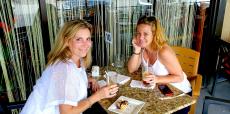 Friends enjoying lunch at Papagalino Cafe & Pastry Shop in Niles