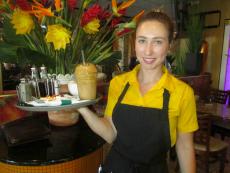 Friendly server at Papagalino Cafe & Pastry Shop in Niles