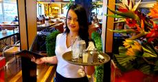 Friendly server at Papagalino Cafe & Pastry Shop in Niles