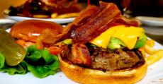 The famous Avocado Bacon Burger at Rose Garden Cafe in Elk Grove Village