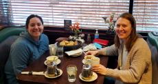 Friends enjoying dinner at Rose Garden Cafe in Elk Grove Village