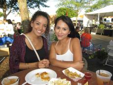 Friendly volunteers enjoy a break at St. Sophia's Greek Fest in Elgin