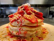 The famous Strawberry Pancakes at Stacked Pancake House in Oak Lawn