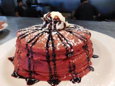 The famous Red Velvet Pancakes at Stacked Pancake House Oak Lawn