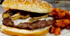 The Mushroom & Swiss Burger at Tasty Waffle Restaurant in Romeoville