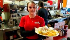 Friendly server at Teddy's Diner in Elk Grove Village