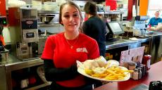 Friendly server at Teddy's Diner in Elk Grove Village